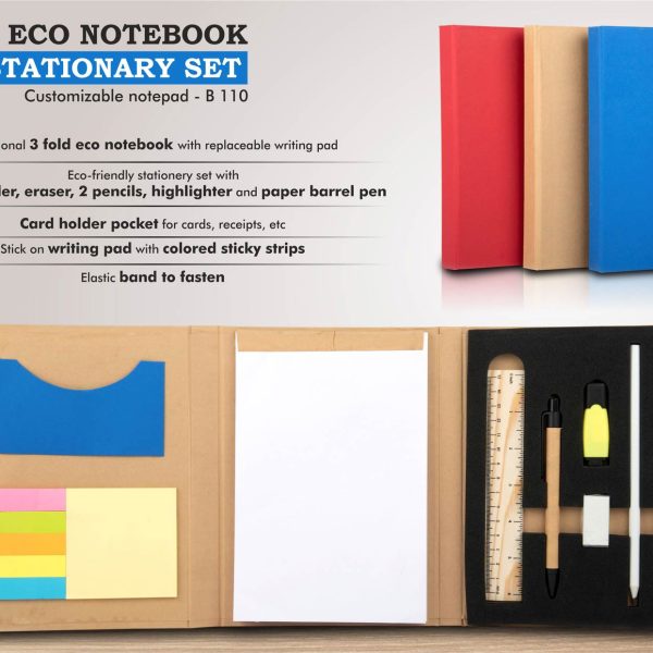 3 fold Eco Notebook with stationary set | Customizable notepad
