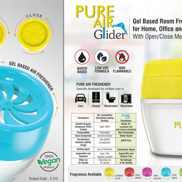 Pure Air Glider: Gel based room freshener for Home, Office and Car | With open/close mechanism | Net 125 grams