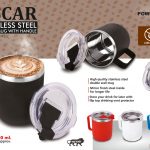 Oscar: Stainless Steel coffee mug with handle | Premium clear cap with flip top lid | Leakproof | Capacity 350ml approx