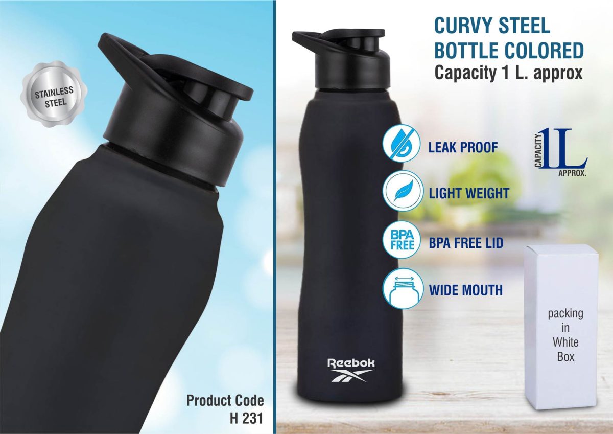 Curvy steel bottle Colored | Capacity 1L approx - Image 1