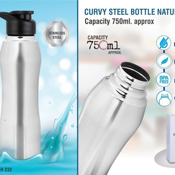 Curvy steel bottle Natural | Capacity 750ml approx