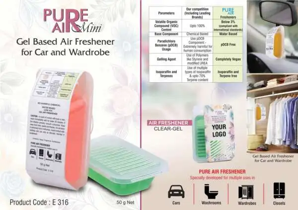 Pure Air Mini: Gel based air freshener for Car and wardrobe | With open/close mechanism | Net 50 grams