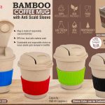 Bamboo Coffee mug: Eco friendly mug with flip top Lid and Anti-Scald sleeve | Capacity 250 ml