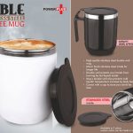 Noble: Stainless Steel Double wall Coffee mug with Pointy handle | Leakproof | Capacity 460ml approx
