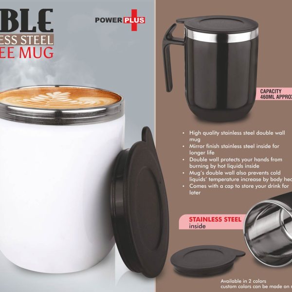 Noble: Stainless Steel Double wall Coffee mug with Pointy handle | Leakproof | Capacity 460ml approx