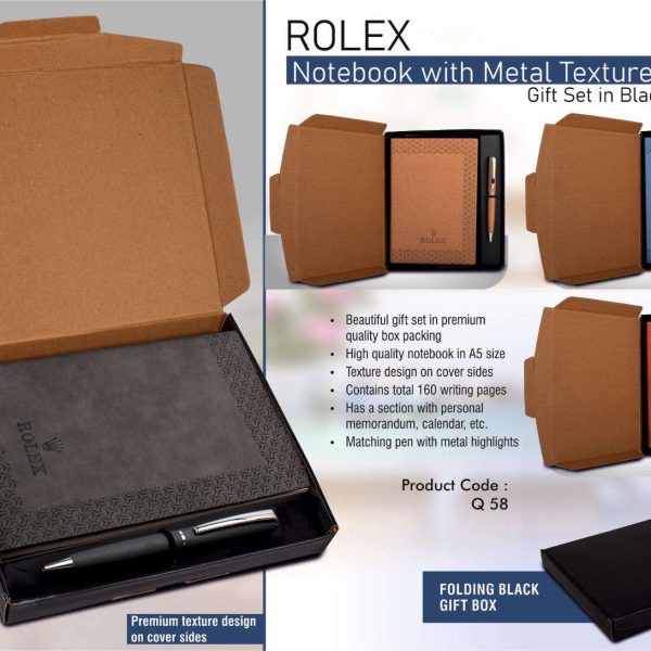 Rolex Notebook with Metal Texture pen | Gift set in Black box