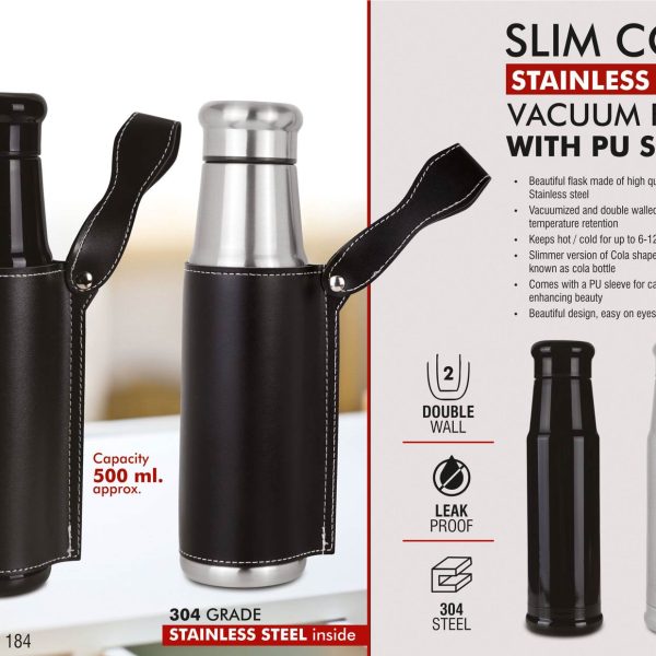 Slim Cola Stainless steel Vacuum Flask with PU Sleeve | 500 ml approx