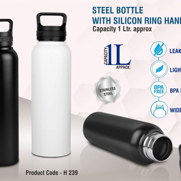 Steel bottle with silicon ring handle | Capacity 1000 ml approx
