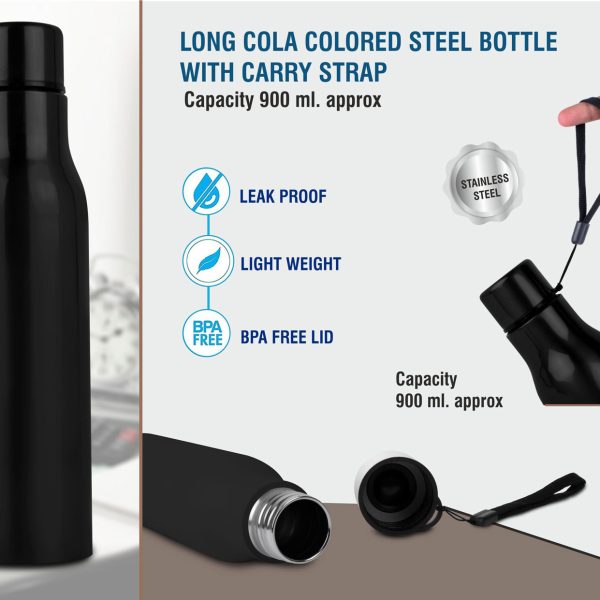 Long Cola Colored Stainless steel bottle with carry strap | Capacity 900ml approx
