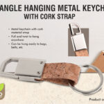 Rectangle hanging metal keychain with Cork strap
