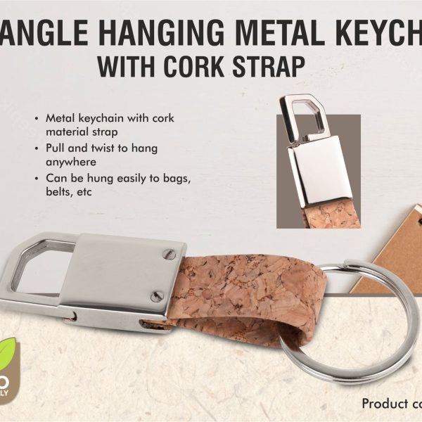 Rectangle hanging metal keychain with Cork strap