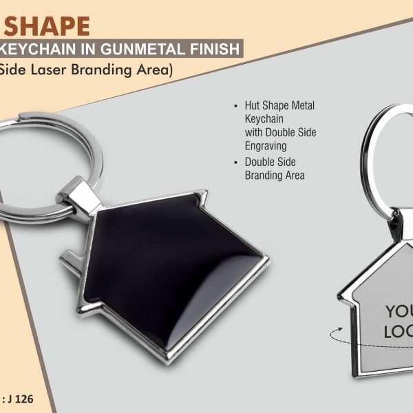 Hut shape metal keychain in Black finish (Double side laser)
