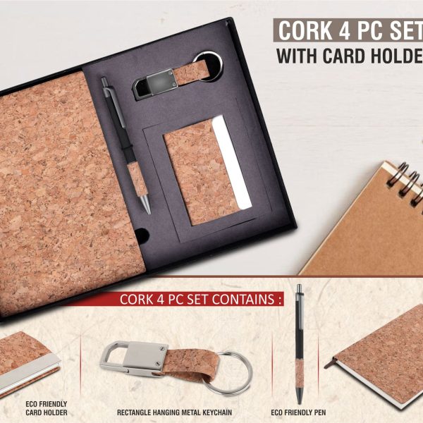 Cork 4 pc set: Cork notebook with Visiting Card holder