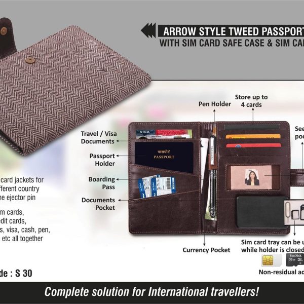 Arrow style Tweed Passport holder with Sim Card Safe Case & Sim Card Jackets
