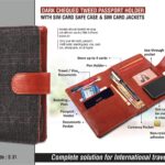 Dark Chequed Tweed Passport holder with Sim Card Safe Case & Sim Card Jackets