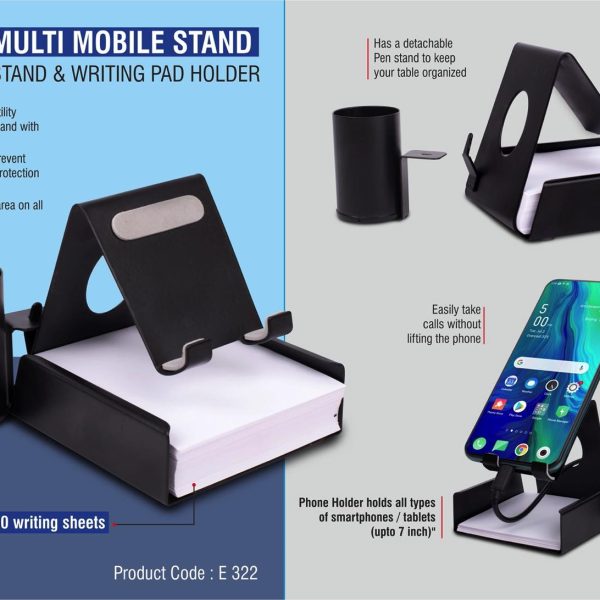 Metal mobile stand with Detachable Tumbler and Writing pad holder | 200 writing sheets included