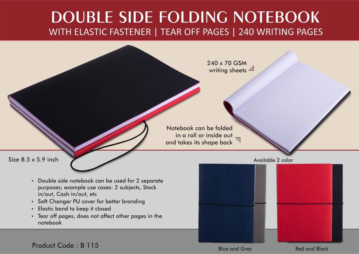 b115.jpg Double side folding notebook with Elastic Fastener | Tear off Pages | 240 writing pages - Image 1