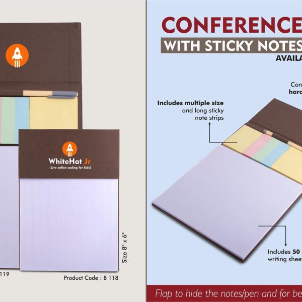 Conference Pad with Sticky notes & Pen | Size 8" x 6" | 50 writing sheets