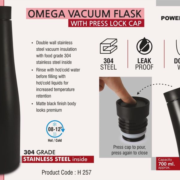Omega Vacuum Flask with Press lock cap | Capacity 700 ml approx | Made of 304 grade steel