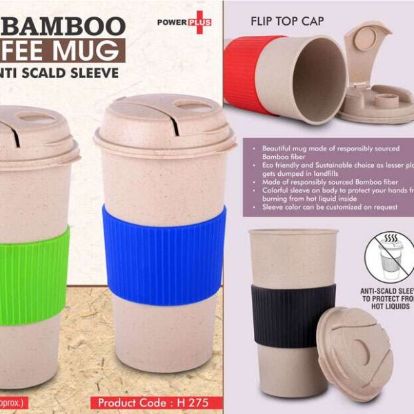 Tall Bamboo Coffee mug: Eco friendly mug with flip top Lid and Anti-Scald sleeve | Capacity 500 ml