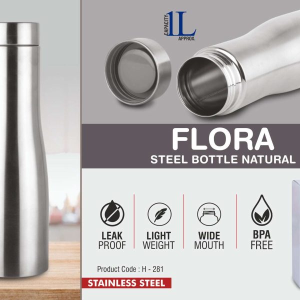 Flora Steel bottle Natural | Capacity 1L approx