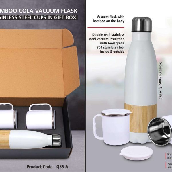Set of Bamboo cola Vacuum Flask with 2 Stainless steel cups in Gift box