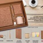 EcoSet 2: Set of A5 Cork notebook, Eco Steel mug, Bamboo Pen, Cork Keychain & Cork Sticky notepad in Kraft Gift Box