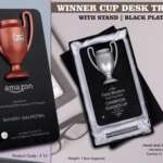 Winner Cup Desk Trophy with stand | Black Plate