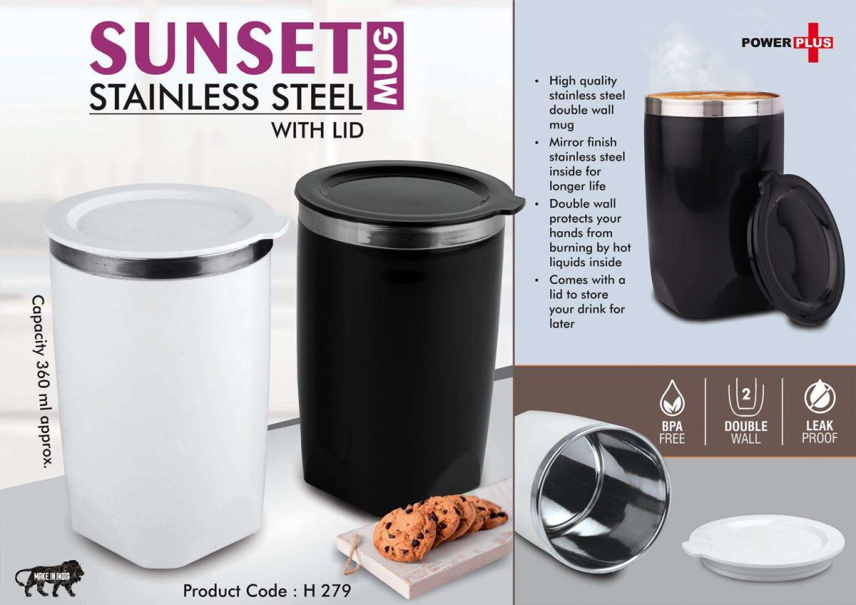 h279.jpg Sunset : Stainless Steel Mug with Lid | Leak proof | BPA Free | Capacity 360 ml approx - Image 1