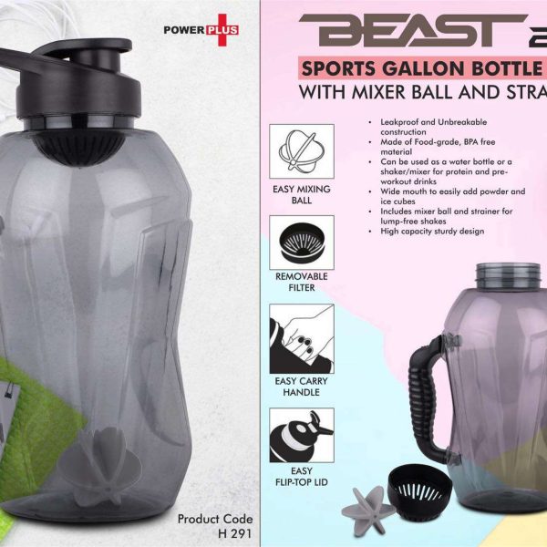 Beast 2.0 Sports gallon bottle 1.5 L with mixer ball and strainer (Unbreakable, Freezer safe)