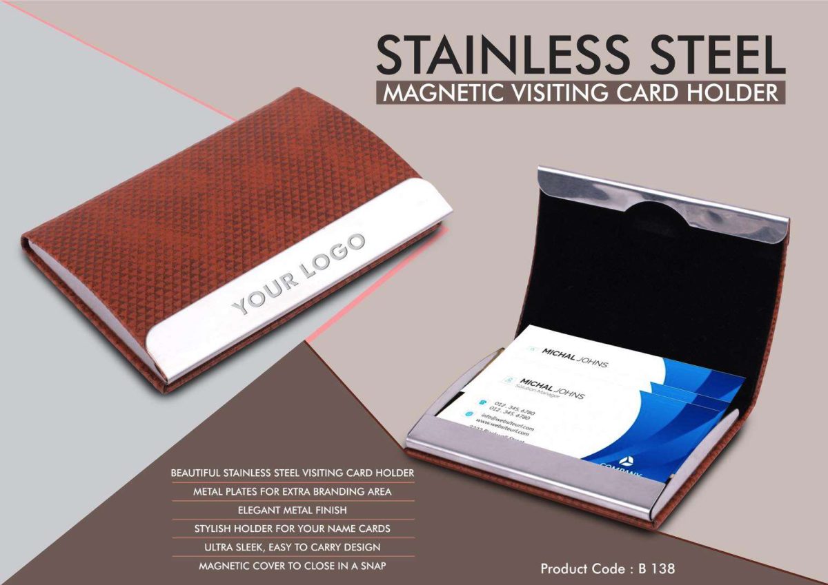 Stainless Steel Magnetic Visiting Card holder- Tan - Image 1