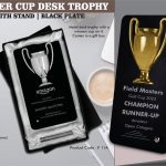 Winner Cup Desk Trophy with stand | Shiny Chrome Cup with Black Plate
