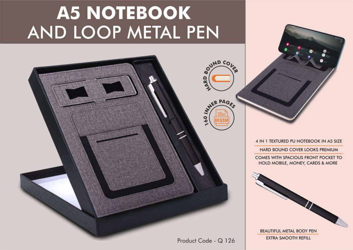 Gray Notebook Gift set: Multifunction Notebook With Classy Metal Pen - Image 1
