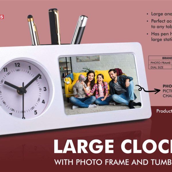 Large clock with photo frame and tumbler