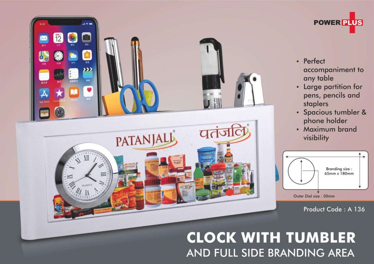 Clock with tumbler and full side branding area | Branding included MOQ 200 pc - Image 1