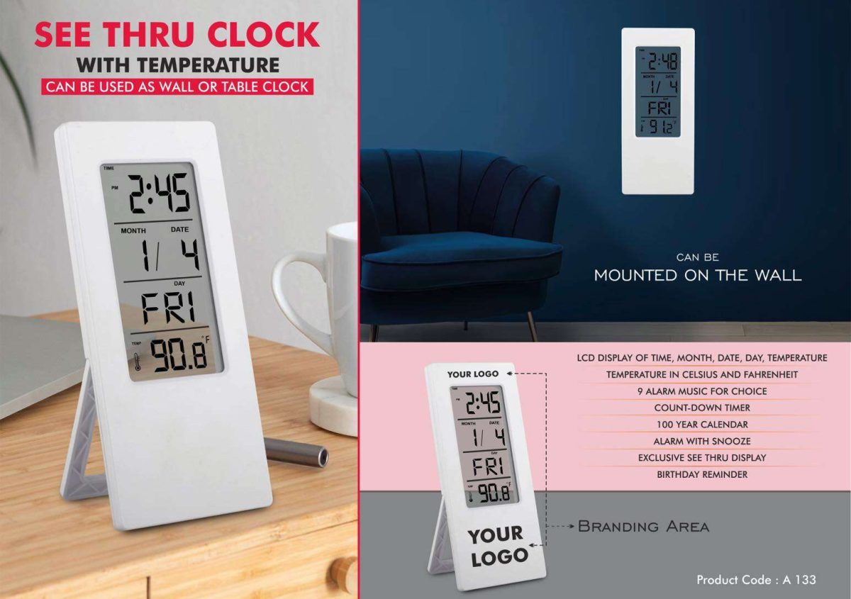 See Thru clock with temperature | Can be used as wall or table clock - Image 1