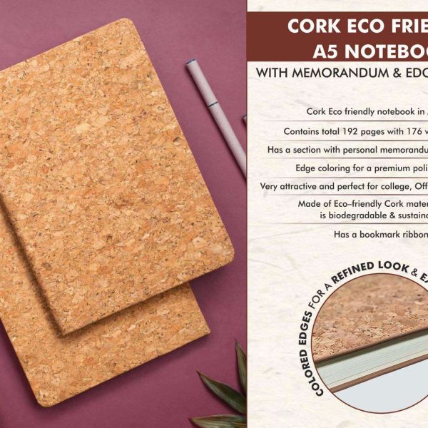 Cork Eco friendly A5 notebook with Memorandum & Edge coloring | 80 gsm sheets | 192 pages