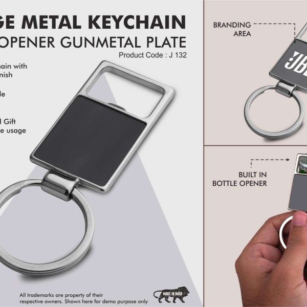 Large metal keychain with opener | Gunmetal plate