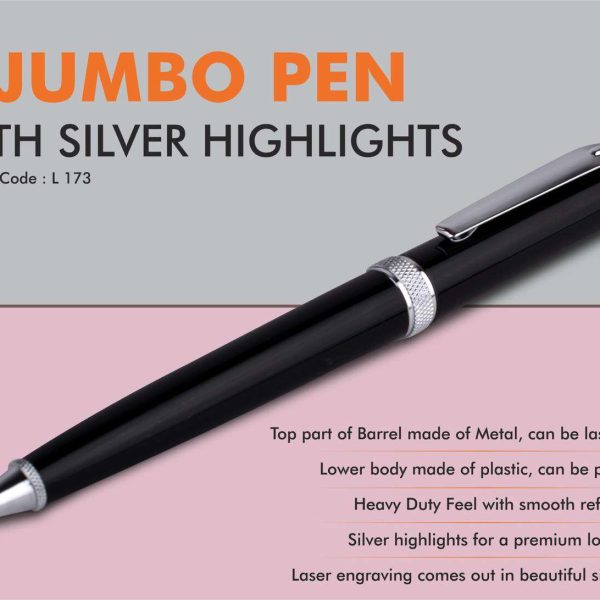 Jumbo pen with Silver highlights | Metal and plastic barrel