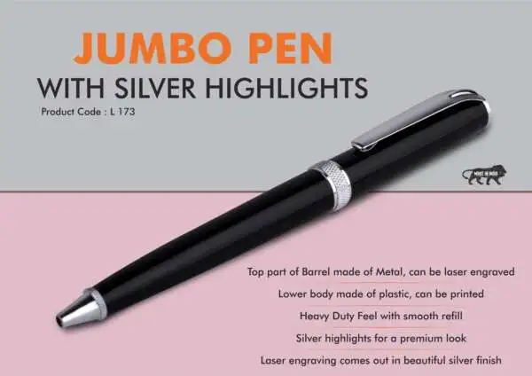 Jumbo pen with Silver highlights | Metal and plastic barrel