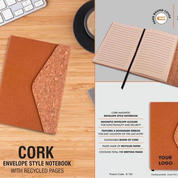 Cork Magnetic Envelope style Notebook with recycled pages