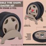 Reversible Tyre shape coaster set with stand (4 pcs)