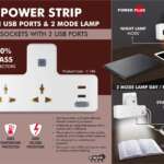 Power Strip with USB ports & Night Lamp | 2 sockets with 2 USB ports | 2 mode lamp