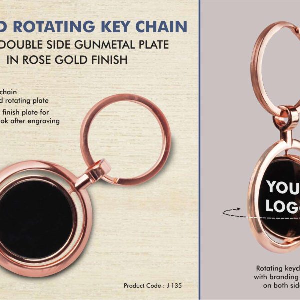 Round Rotating Key chain with Double side Gunmetal plate in Rose Gold Finish