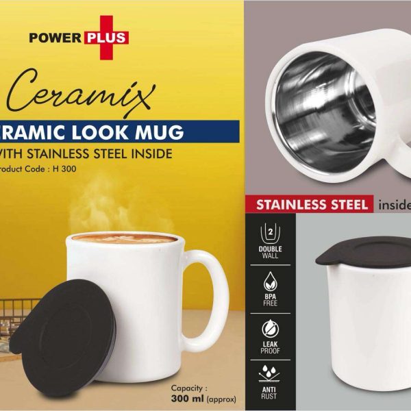 Ceramix: Ceramic Look mug with Stainless Steel inside | Lid included | Capacity 350ml approx