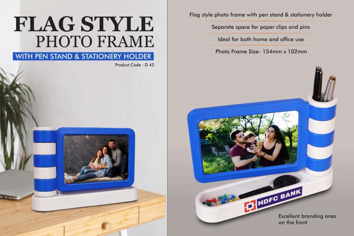 Flag style Photo frame with Pen Stand & Stationery holder - Image 1