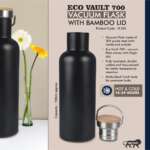 EcoVault 700: 700 ml vacuum flask with Bamboo lid | 304 steel inside & outside | 18 hours hot/cold