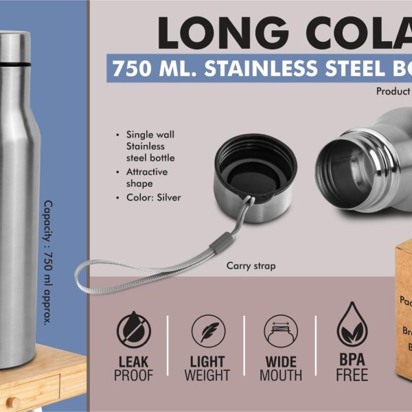 Long Cola 750: Stainless steel bottle | With Carry strap | Capacity 750ml approx