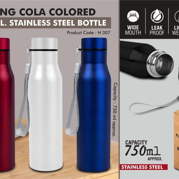 Long Cola 750 Colored: Stainless steel bottle | With Colored Cap and Carry strap | Capacity 750ml approx