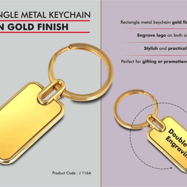Rectangle metal keychain in Gold finish (Double side laser)